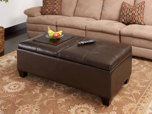 Alfred Brown Leather Storage Ottoman Coffee Table